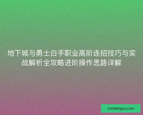 地下城与勇士白手职业高阶连招技巧与实战解析全攻略进阶操作思路详解