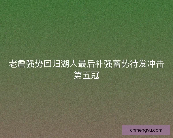 老詹强势回归湖人最后补强蓄势待发冲击第五冠